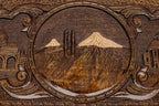 The backgammon board opened to show the wooden playing surface