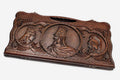 Carved beechwood backgammon board with three crowned Armenian kings, propped open