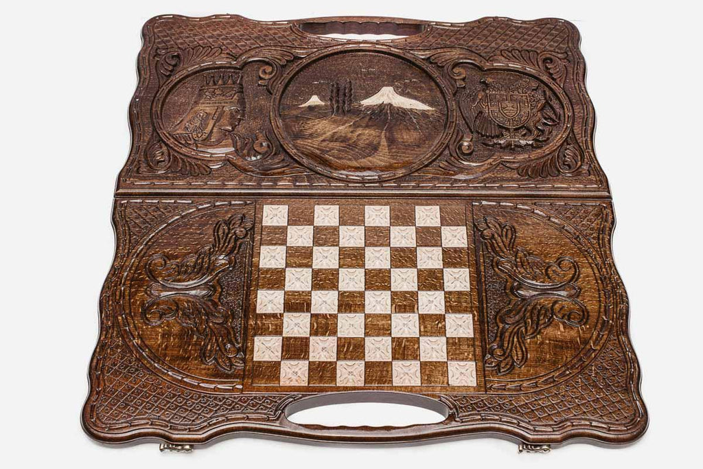 Close-up of a carved side scene