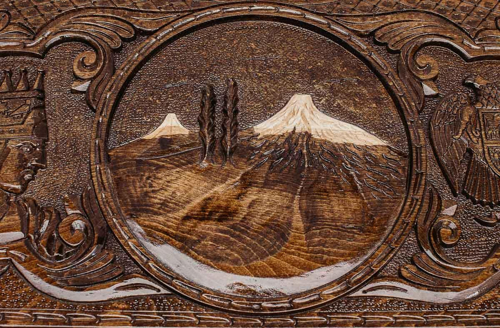 The backgammon board opened to show the wooden playing surface