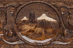 The backgammon board opened to show the wooden playing surface
