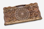 Angled view of the blooming ornament master walnut backgammon board