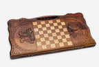 Angled view of the Echmiadzin cathedral carved backgammon board
