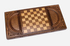 Open-carved ornament backgammon set folded, grain showing between motifs