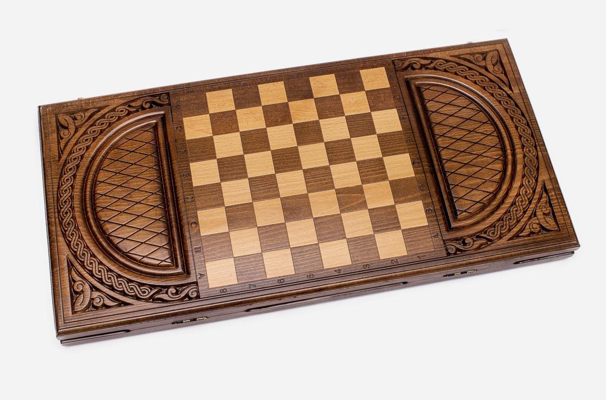 Open-carved ornament backgammon set folded, grain showing between motifs