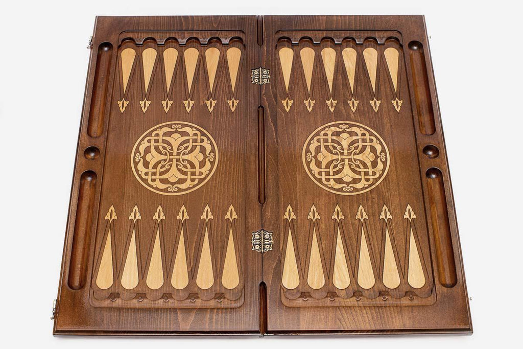 Armenian ornament backgammon set interior with carved points