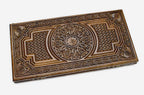 Walnut Armenian interlace backgammon set folded, carving edge to edge