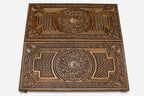 Walnut backgammon set interior with carved points
