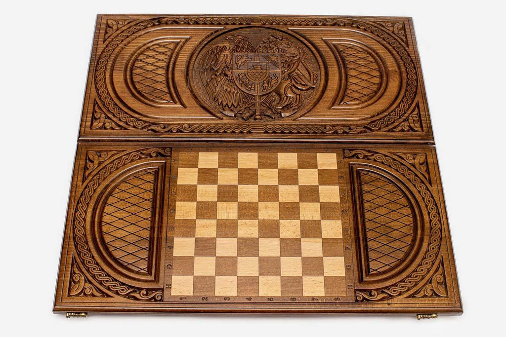 Armenian backgammon set interior with carved points