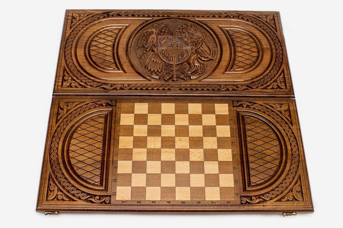 Armenian backgammon set interior with carved points