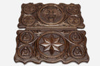 Walnut backgammon set interior with carved points