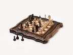 Detail of the carving on the wooden chess set