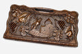 Carved beechwood backgammon board with King Vakhtang Gorgasali and a carry handle, propped open