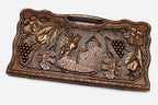 Carved beechwood backgammon board with King Vakhtang Gorgasali and a carry handle, propped open