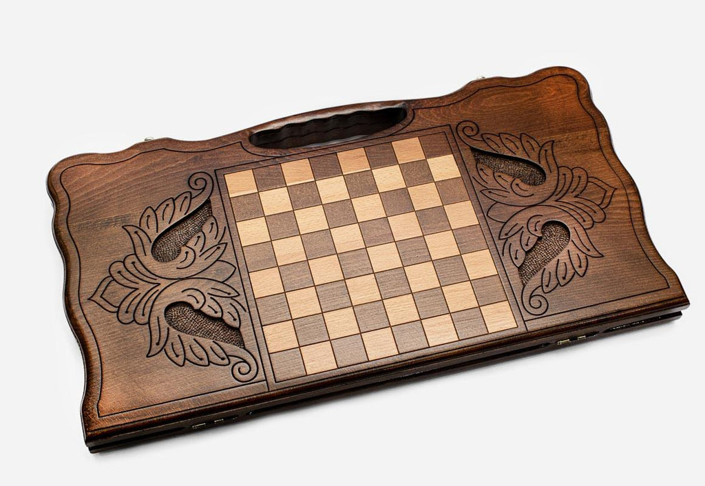 Angled view of the map of Georgia carved backgammon board