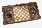 Angled view of the Armenian coat of arms grapevine backgammon board
