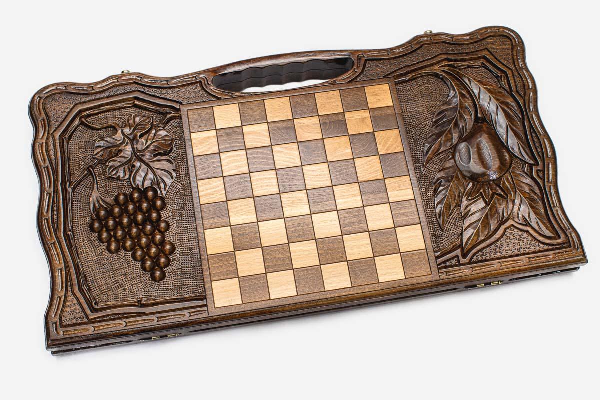 Angled view of the Armenian coat of arms grapevine backgammon board