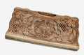 Carved walnut backgammon board with the Armenian coat of arms and grapevines, propped open