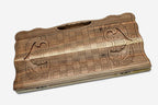 Angled view of the Armenian coat of arms walnut backgammon board