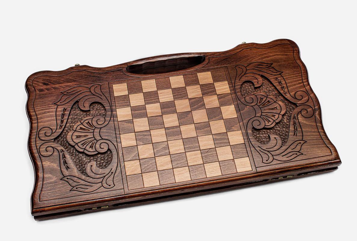 Angled view of the David of Sasun carved backgammon board
