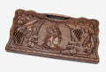 Carved beechwood backgammon board with King Tigran the Great, propped open