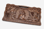 Carved beechwood backgammon board with King Tigran the Great, propped open