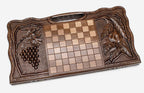 Angled view of the King Tigran the Great carved backgammon board