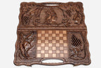 Detail of the scrollwork framing the carved king
