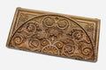 Master-carved walnut backgammon board with an intricate world of scrollwork, propped open