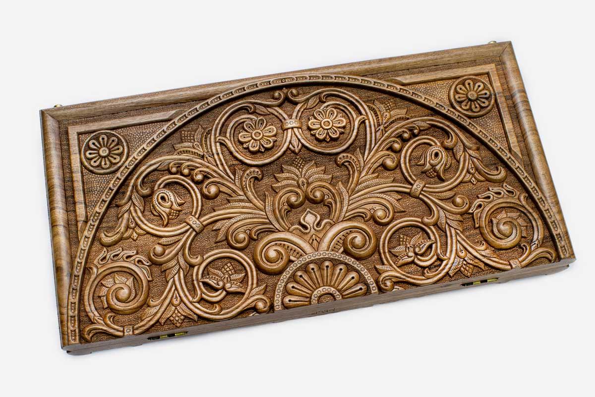 Close-up of the central carved ornament