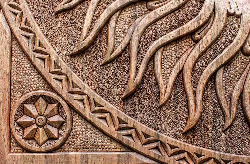 Close-up of a carved corner ornament