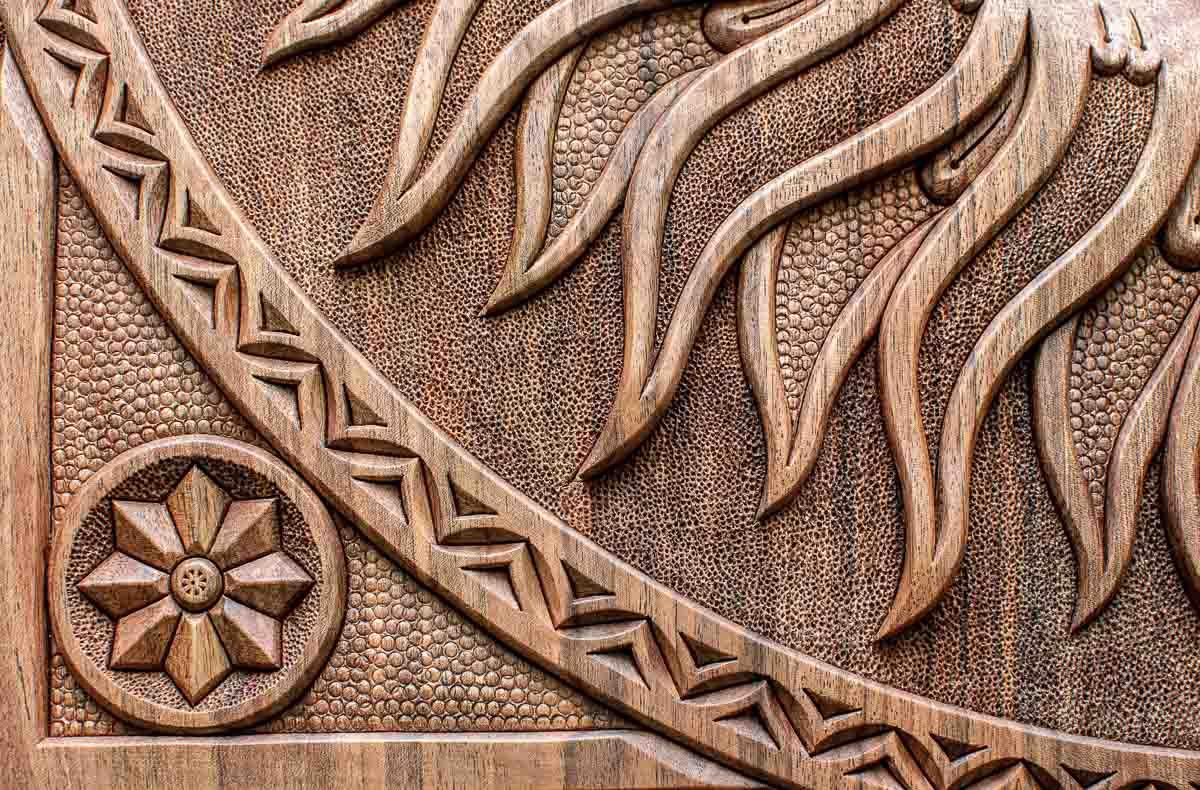 Close-up of a carved corner ornament