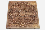 Angled view of the pomegranate ornament master walnut backgammon board