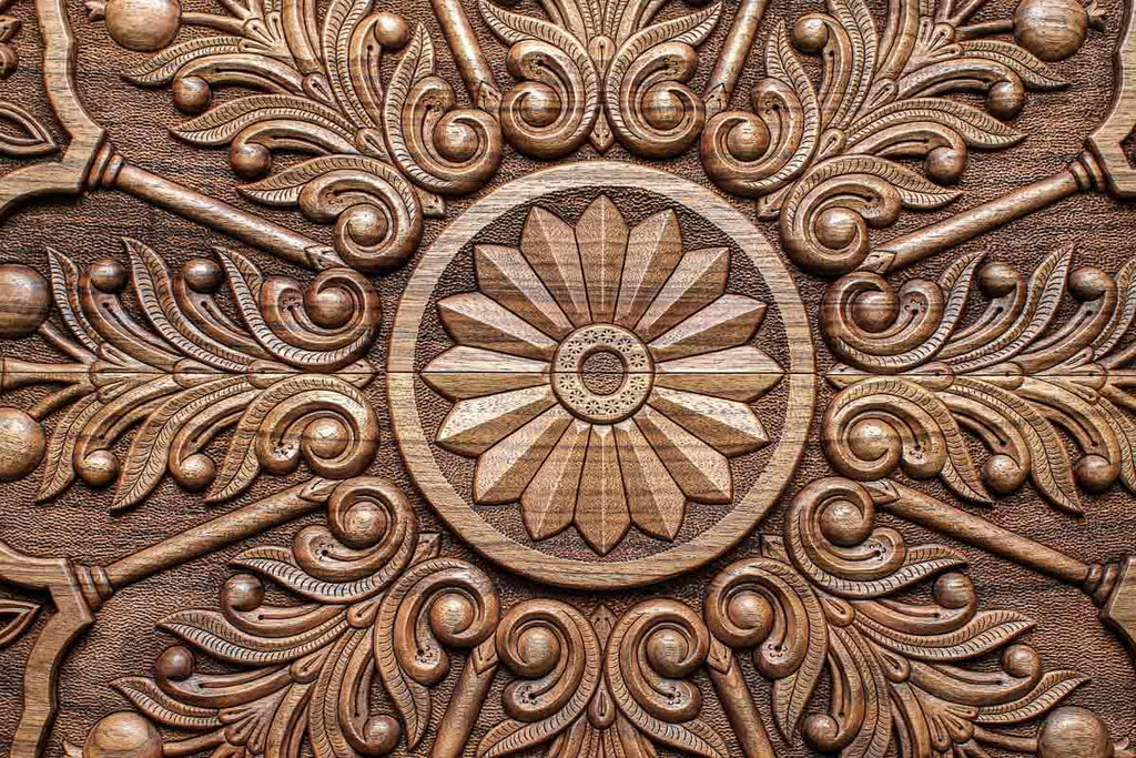 Close-up of the carved pomegranates