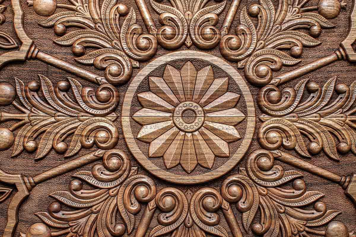 Close-up of the carved pomegranates