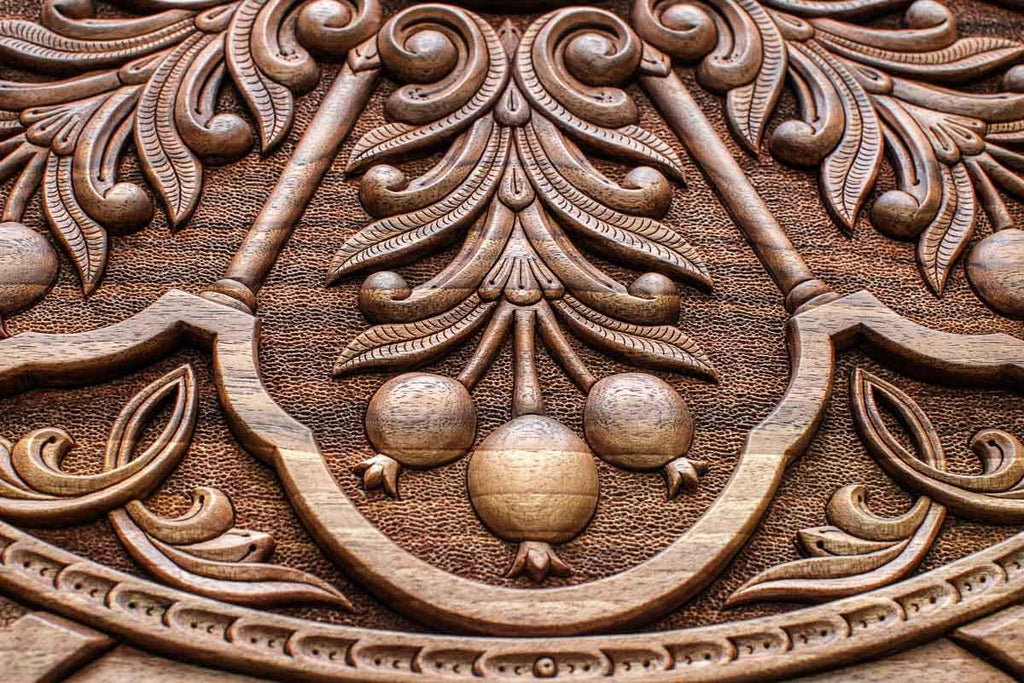 Detail of the carved fan at the base