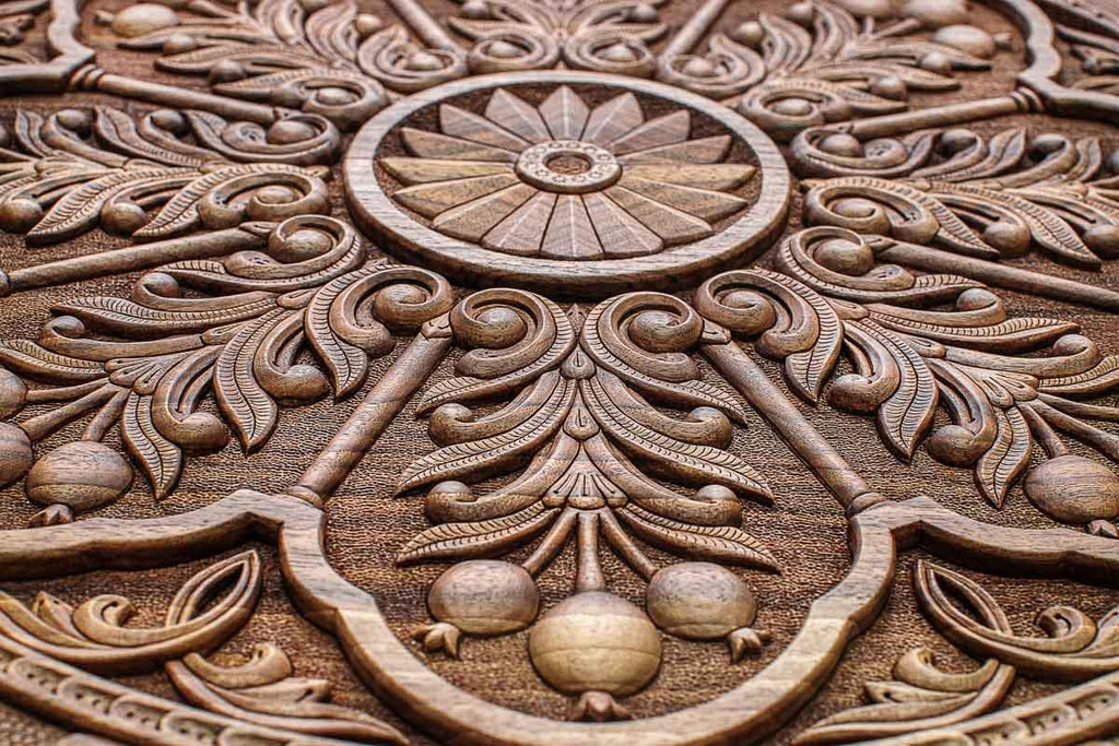 Close-up of a carved corner ornament