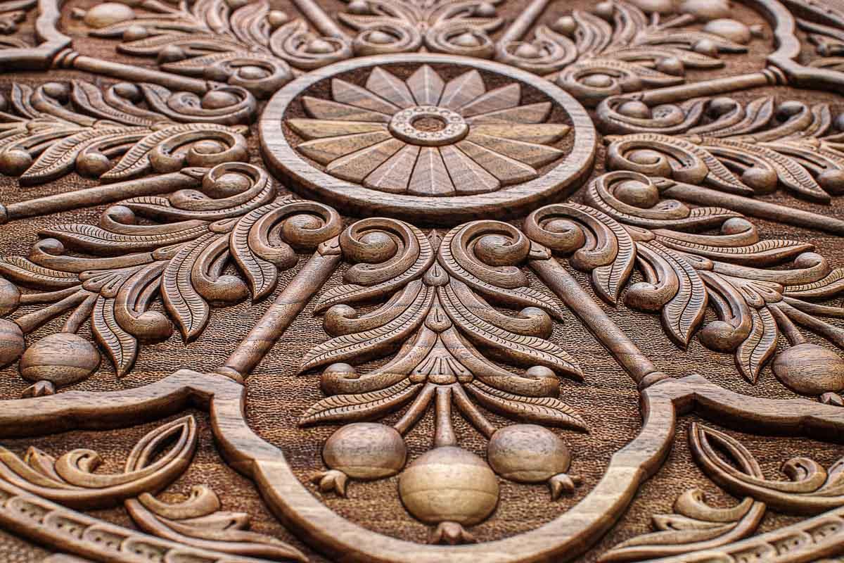 Close-up of a carved corner ornament