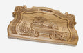 Master-carved walnut backgammon board with a royal lion and laurels, propped open