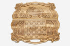 Detail of the carved laurel branches and Royal banner