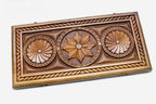Angled view of the octagon infinity master walnut backgammon board
