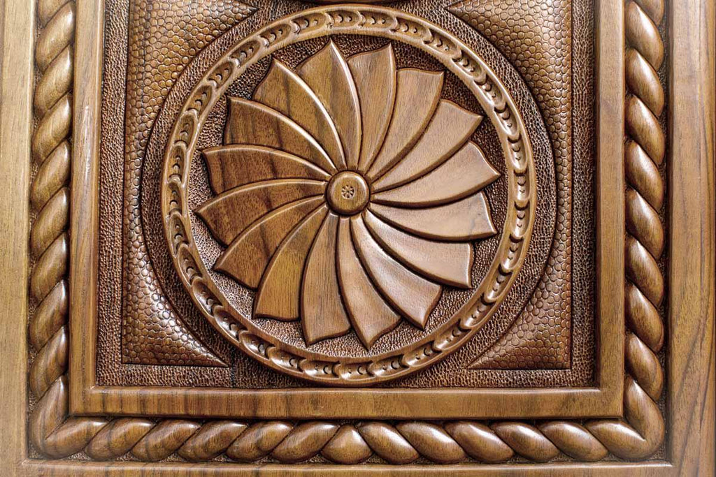 The backgammon board opened to show the wooden playing surface