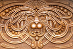 The backgammon board opened to show the wooden playing surface