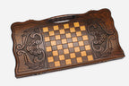 Angled view of the Armenia carved backgammon board