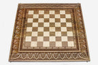 Royal walnut chess and backgammon set folded with bronze hinges and clasps