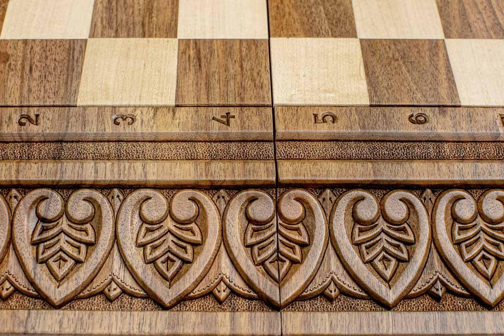Chess set open with the backgammon playing field inside - 23.6 inch / 60 cm