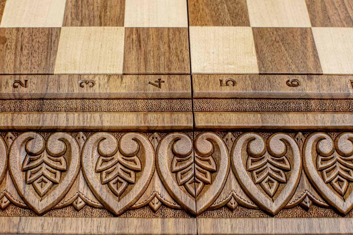 Chess set open with the backgammon playing field inside - 23.6 inch / 60 cm