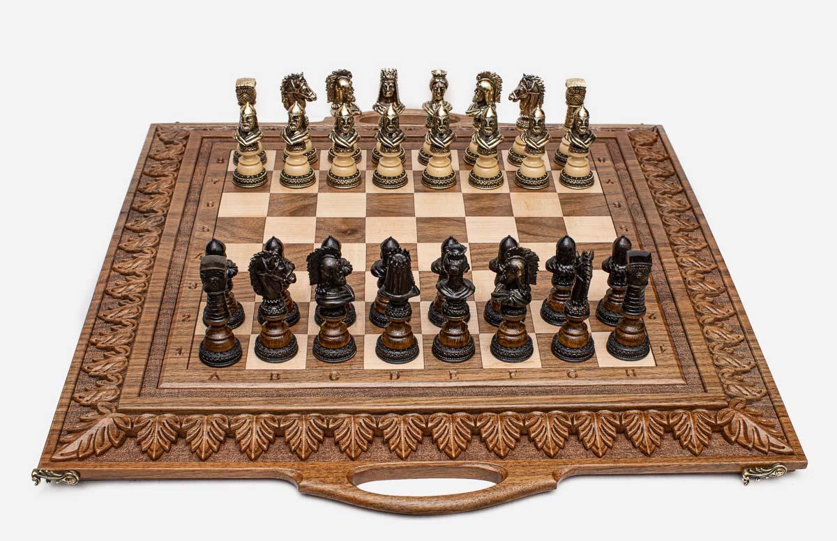 Luxurious Armenian chess backgammon set with checkers, dice and carrying bag