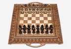Luxurious Walnut Chess Set with Bronze Pieces - master-carved combo board