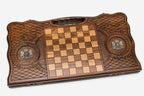 Angled view of the Georgian coat of arms bronze backgammon board